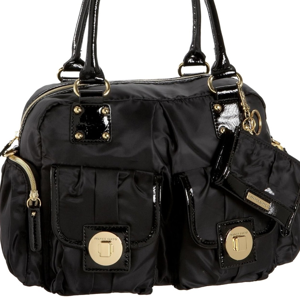 Nylon Franco Sarto Black Satchel With Gold Hardware (MINI WALLET NOT INCLUDED)